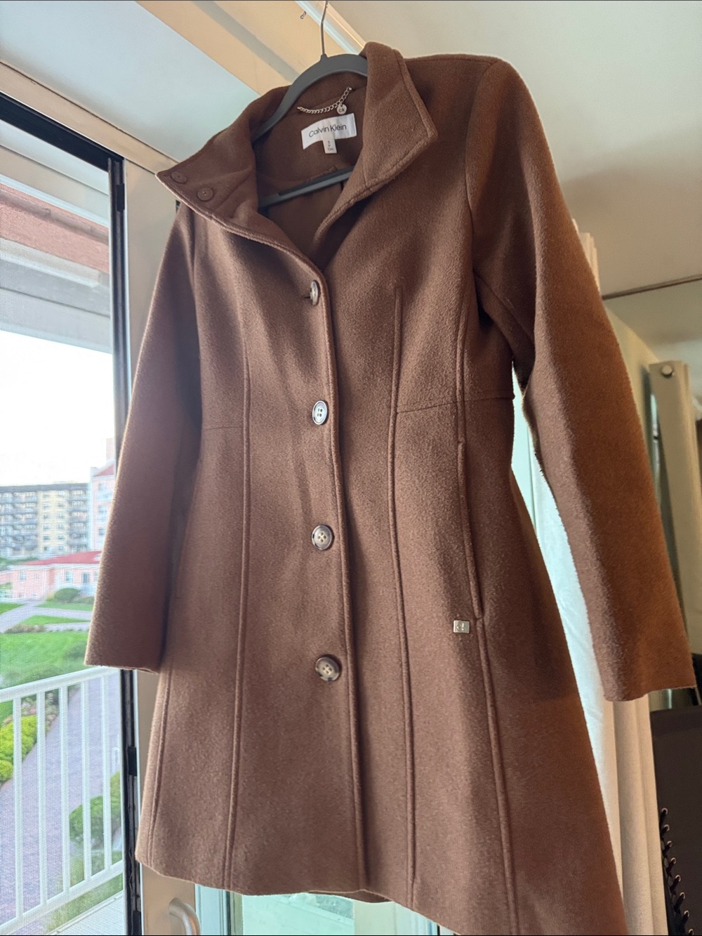Calvin Klein Women's Chestnut Brown Wool Trench Coat